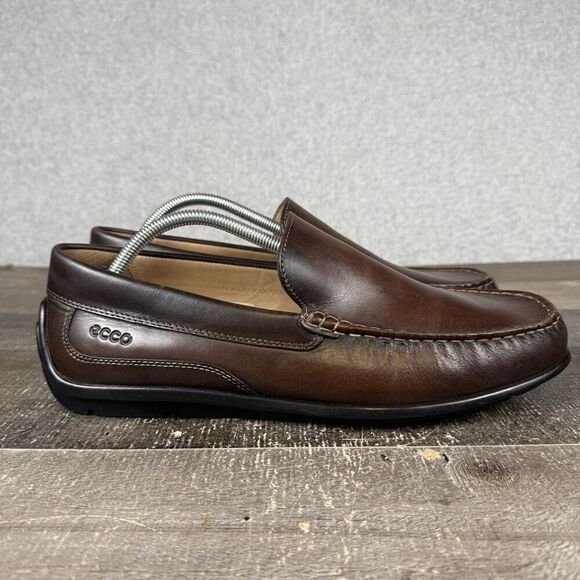 Ecco Men Size 44 US 11 Classic Moc Loafers Coffee Brown Leather Driving Shoes